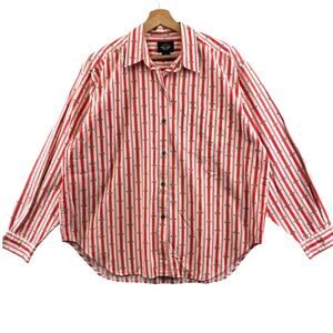 Vintage Dockers Womens 1X Red & White Striped Button Up Top Long Sleeve Shirt